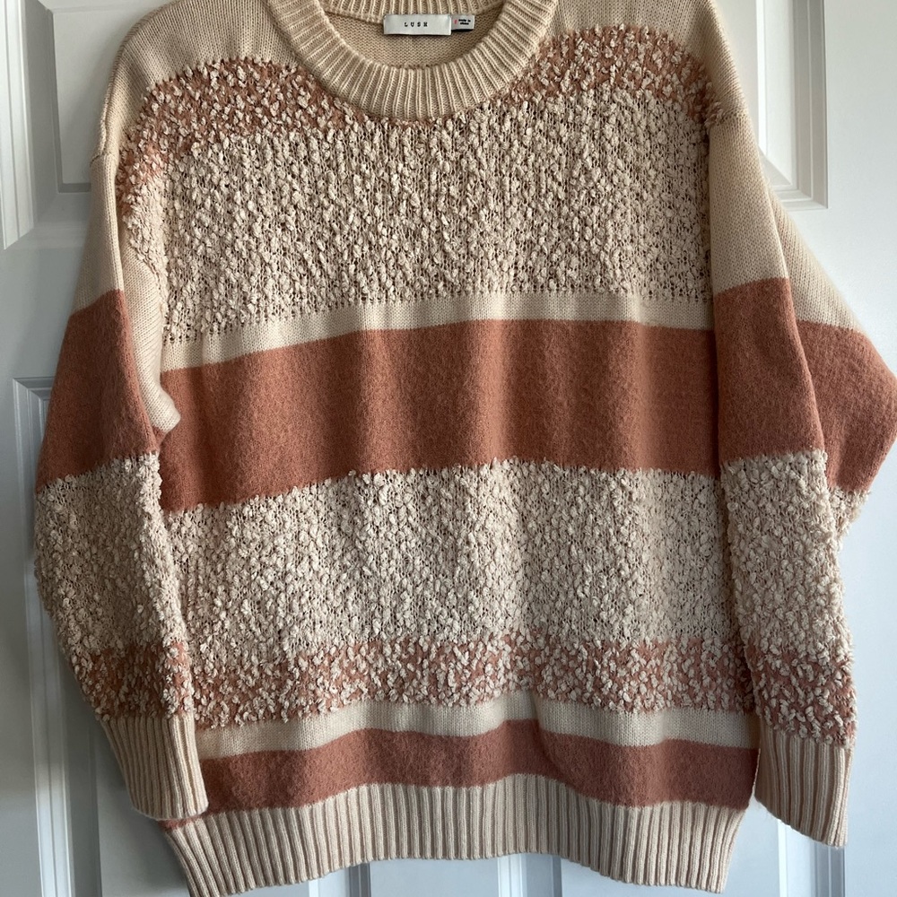 Lush Cream and Dark Peach Knit Sweater